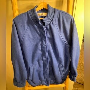 Vintage Now Sport L bomber jacket knit cuffs & collar slit pocket blue